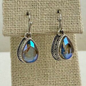Iridescent Purple Teardrop Silver Plated Earrings Coquette Romantic Petite Glam